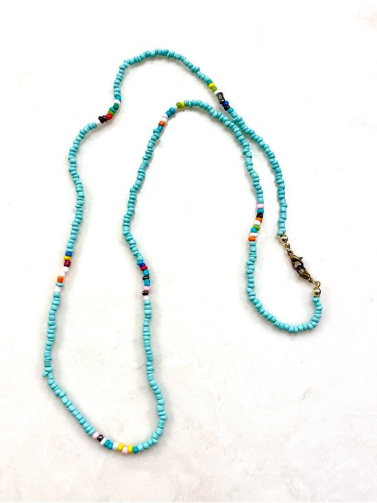 Jewelry - Vintage Turquoise Seed Bead Necklace with Multicolor Accent Beads